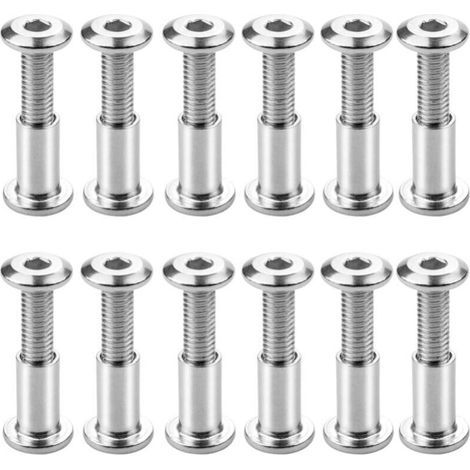 Confezione da 12 viti di fissaggio M6 x 20 mm con testa esagonale, bulloni di fissaggio a testa piatta con dado a manicotto per il collegamento di armadi e ripiani