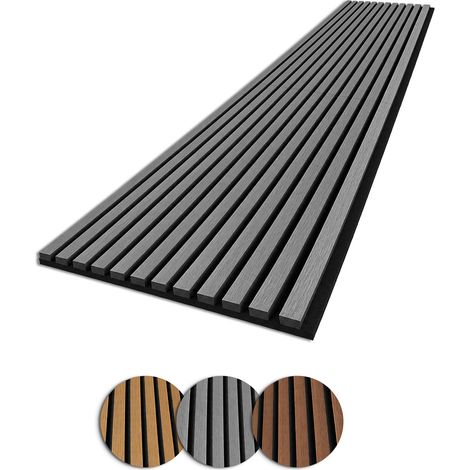 Jiubiaz Panel acústico de pared listones madera 240x60 cm, roble plateado, plegable, fieltro MDF, revestimiento UV, set 1 piezas, absorbente sonido (1/5)
