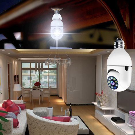 Caméra de surveillance sans fil HD couleur avec vision nocturne à distance, intégrée à une ampoule LED WiFi domestique. Tension : 110220 V. (1/5)