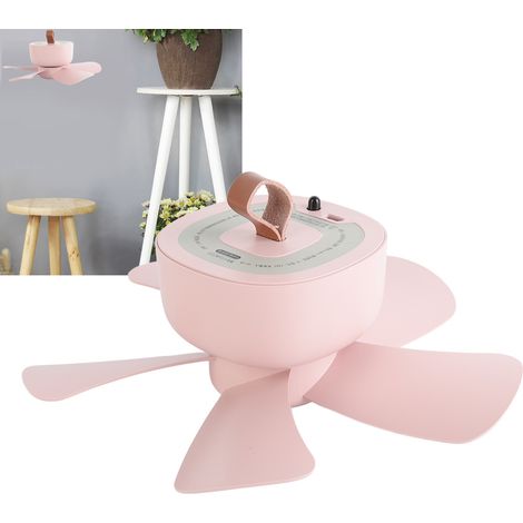 Mini ventilateur portable pour tentes de camping, télécommande sans fil, prise USB, rose. (1/5)