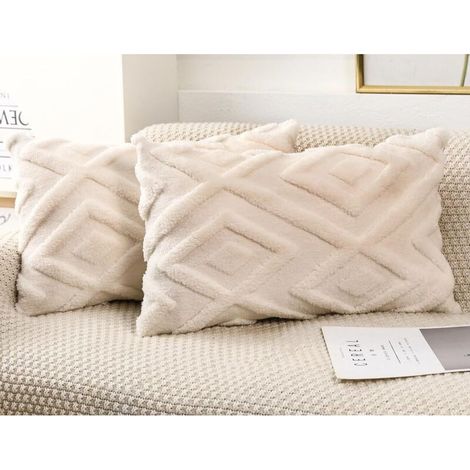 Housse de coussin beige - motif à carreaux doux, style bohème - convient pour le salon, la chambre, etc. - Lot de 2, 30×50 cm (1/5)
