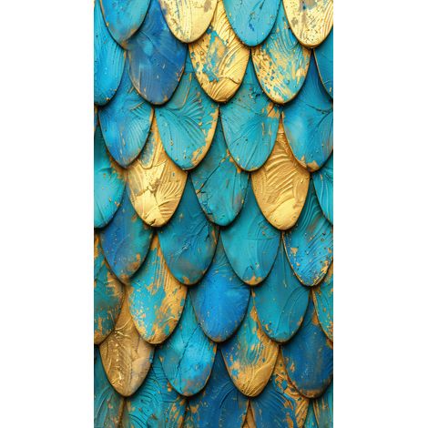 Papier peint intissé Papier peint original Bleu, Or, Turquoise - 1,59 x 2,8 m (1/3)