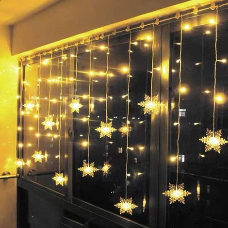 Rideau Lumineux Flocon de Neige, 3.5M Guirlandes Lumineuses 96 LED 8 Modes d'Eclairage, Decoration de Fenêtre, Noël, Mariage, Anniversaire, Maison, Pati - Blanc Chaud (1/5)