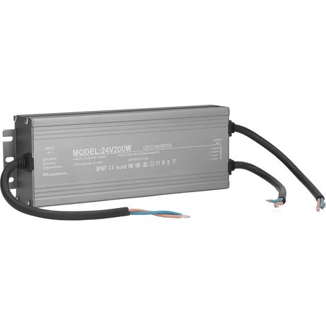 Transformateur LED étanche IP67 200W 24V pour éclairage extérieur, driver d'alimentation.