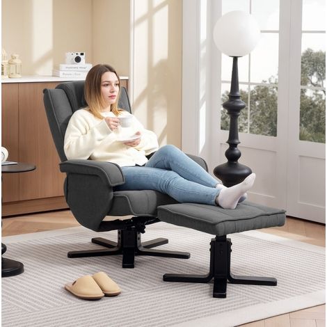 Poltrona relax 87x67x96 cm grigio scuro, girevole 360° con poggiapiedi in poliestere MEUBLIV (1/5)