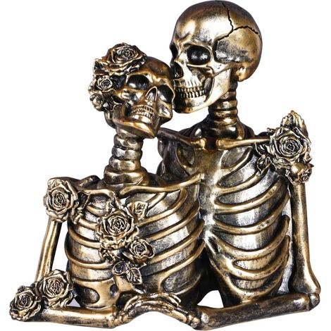 Halloween décoré en forme de tête de la mort en résine couples statues gothiques numériques rétro décoration intérieure étagères, table, cheminée, cadeaux de mariage (1/5)