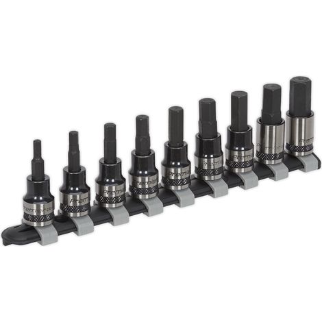 Sealey Premier Black Hex Key Socket Bit Set 3/8""Sq Drive 9pc AK7986