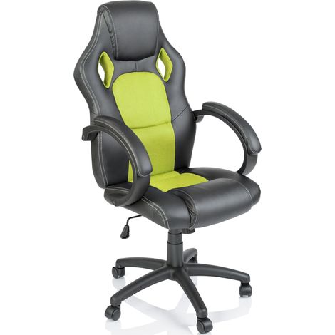 TRESKO Silla giratoria de oficina Racing Sillón de escritorio (Negro / Verde claro) Silla Gaming ergonómica, cilindro neumático certificado por SGS