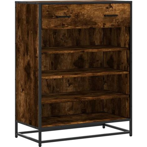 Meuble à chaussures en chêne fumé, fabriqué en bois d'ingénierie et en métal. (1/5)