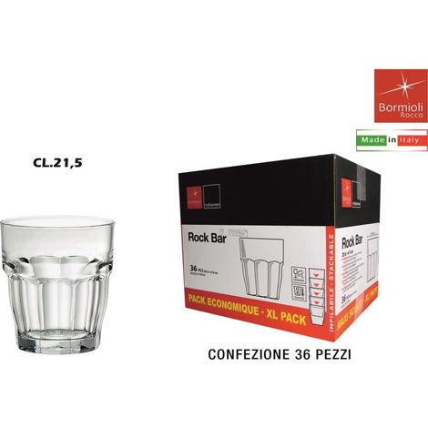 Bormioli Rocco Rock Bar Bicchieri 20 cl – Set 36 Pezzi in Vetro Temperato Impilabile – Bicchieri Acqua, Cocktail, Whisky – Ideali per Bar e Casa