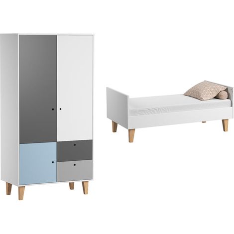 Mitwachsendes Babybett und 2-türiger Kleiderschrank Vox Concept Blau (1/4)
