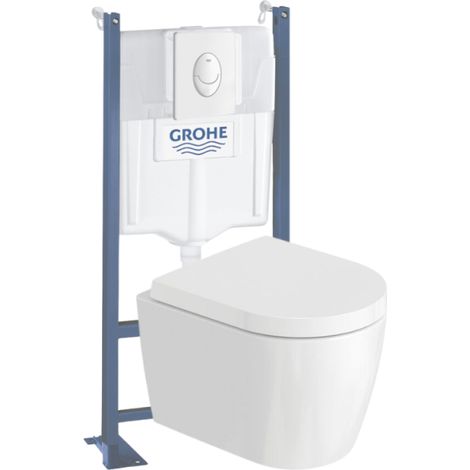 Pack WC suspendu sans bride compact DURAVIT Me by Starck + bâti support GROHE Rapid SL Projet + abattant + plaque blanc