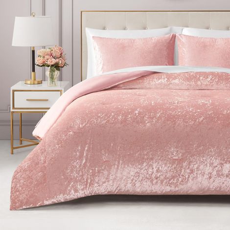 Parure de lit 2 pièces en Velours écrasé pour lit Simple – 1 Couette de 172,7 x 228,6 cm et 1 taie d'oreiller de 50,8 x 66 cm, Rose (1/5)
