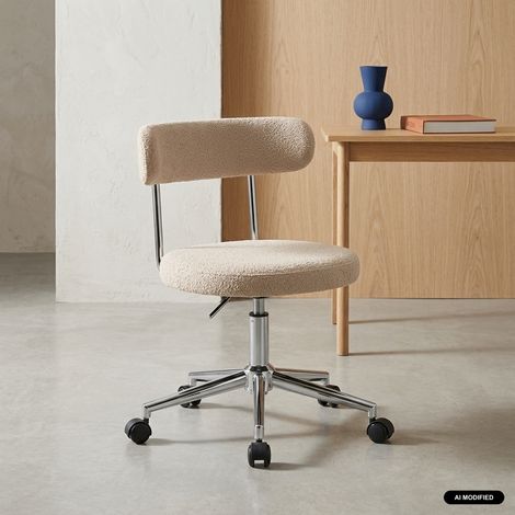 sweeek - Chaise de bureau vintage à roulettes tissu beige - Angela (1/5)