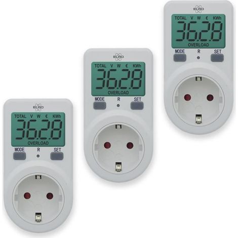 Compteur d'énergie - ELRO - EM1000-3 - 3600W - Grand écran LCD - Protection contre les surcharges
