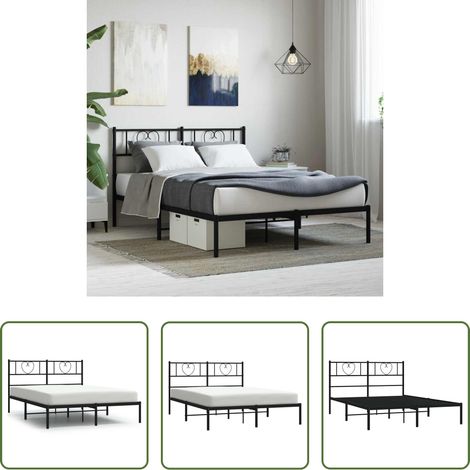 Metallbett - Bettgestell mit Kopfteil Metall Schwarz 160x200 cm (1/5)