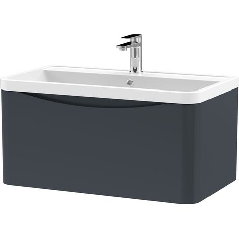 Balterley Dunwood Wall Hung 1 Drawer Bathroom Vanity Unit & Polymarble Basin, Dark Grey, 755mm (1/5)