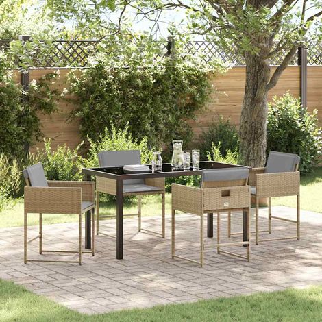 Garten Essgruppe mit Kissen 5 pcs Beige Poly-Rattan (1/5)
