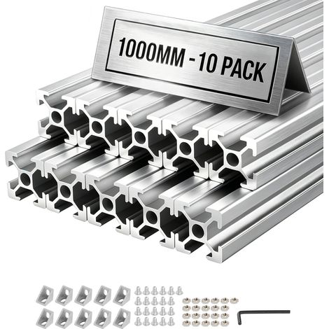 VEVOR 2020 Aluminium Profile 10 Stk. 1 m, Eloxierte T-Nut-Aluprofile nach EU-Standard, Hochfestes Strangpressprofil, Aluminiumschiene für 3D-Druckerteile, CNC-DIY-Werkbänke und Montage, Silber (1/5)