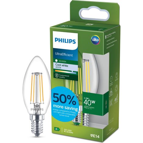 Classic ultra-efficient LED ampoule classe énergétique A, équivalent 40W, culot E14, candle, clair, éclairage blanc neutre (4000K), 1 pack. nouvelle génération (1/5)