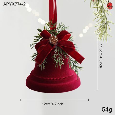 Décoration de Noël en velours rouge bordeaux avec cloche tridimensionnelle et nœud (1/2)