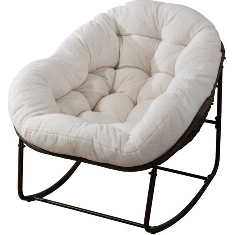 Fauteuil à bascule extérieur en rotin synthétique avec coussin rembourré, blanc, 78x106x90 cm (1/5)