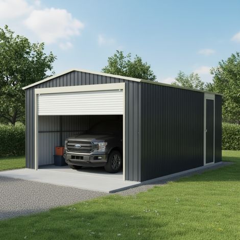 Garage métal 15m2 porte enroulable anthracite X-METAL