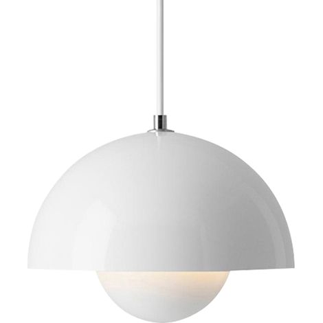 Modern Pendant Light, Metal Shade, 100 cm Adjustable Cable, 23 cm Diameter, E27 Bulb, White (1/5)