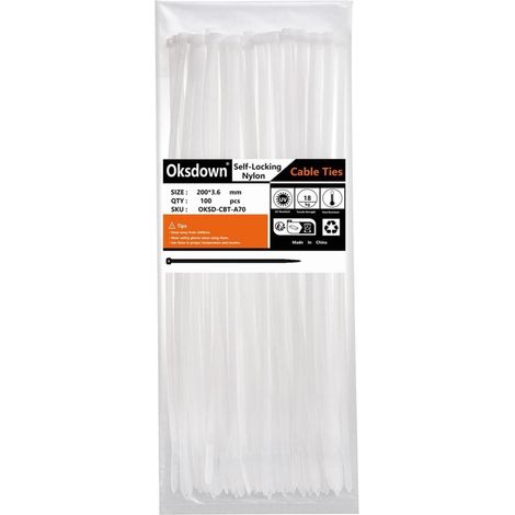 Kabelbinder 100 Stück 18,2 kg Zugfestigkeit UV 200mm × 3,6mm Weiß (1/5)