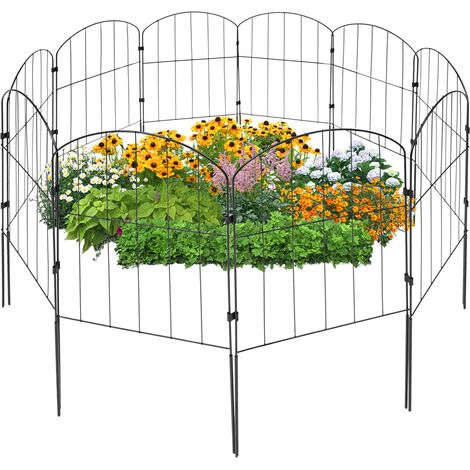 Lot de 10 clôtures de jardin métallique décorative, barrière de bordure, clôture anti‑petits animaux pour jardin, parterre de fleurs et potager, Noir, 33 cm (L) x 60 cm (H) (1/5)