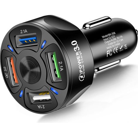 35W 7A QC3.0 4USB Car Charger Fast Charger, 1-to-4 Port Car Charger for Mobile Phones - Black (in PP bag) (1/2)