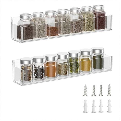 Gewürzregal aus Acryl zur Wandmontage, transparentes Hängeregal, Gewürzorganizer, bohrfreie Aufbewahrung, 6 Ebenen, modernes Design. (1/5)