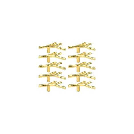 Juego de 10 tiradores de puerta de aleación de zinc, diseño de rama color dorado, ideales para puertas de armarios, roperos, cajones o muebles. - Crezuo