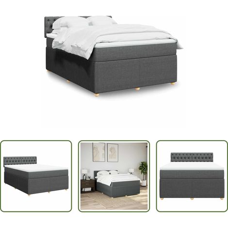 vidaXL Surmatelas - Sommier à lattes de lit avec matelas Gris foncé 140x200cm Tissu (1/5)