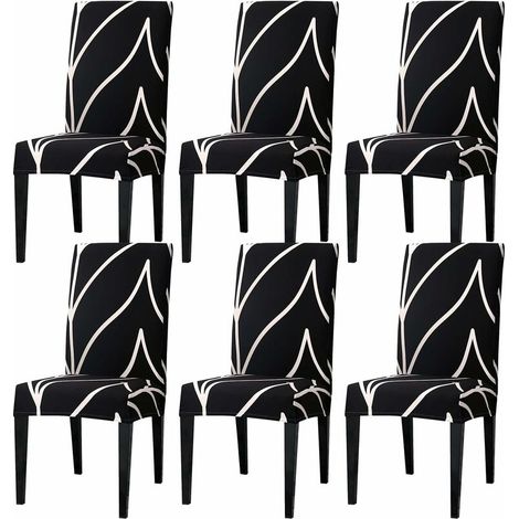 Housse de Chaise Extensible Lot de 6（Noir）, Couverture Protecteur de Chaise Salle a Manger Universel Amovible Lavable Moderne Durable pour Maison Hotel Restaurant Fete Banquet Cuisine Decoration (1/5)