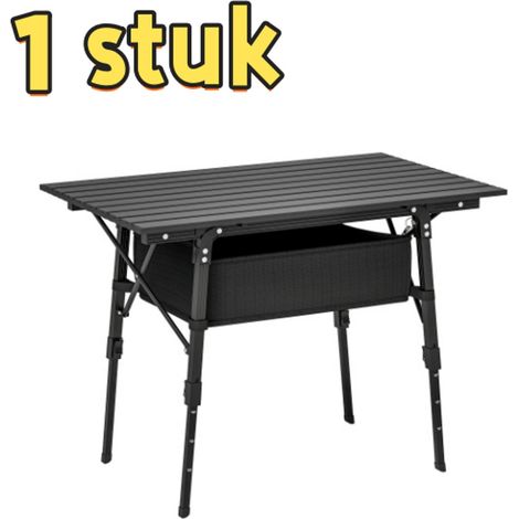 Lot de 1 table de camping table de pique nique pliable avec panier de rangement et sac de transport hauteur réglable adapté pour fête de jardin camping et barbecue 90 sur 55 sur 66 cm noir (1/5)
