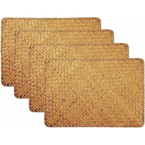 Seagrass Placemat Set (4 Pieces) Woven Rattan Placemats, Heat Resistant Insulating Dining Table Mats, Rectangular (1/5)