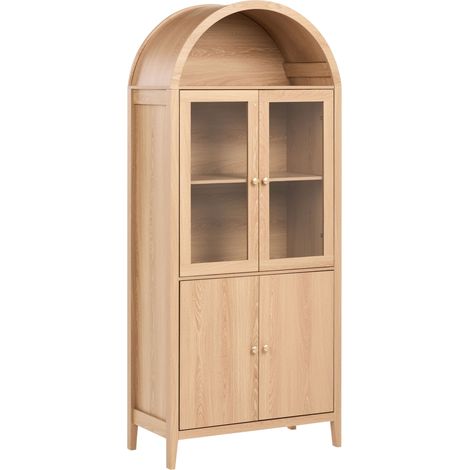 Decorative Cabinet Light Brown MDF with Shelves and Glass Display Dining Room Kitchen Home Office MONTREAL (1/5)