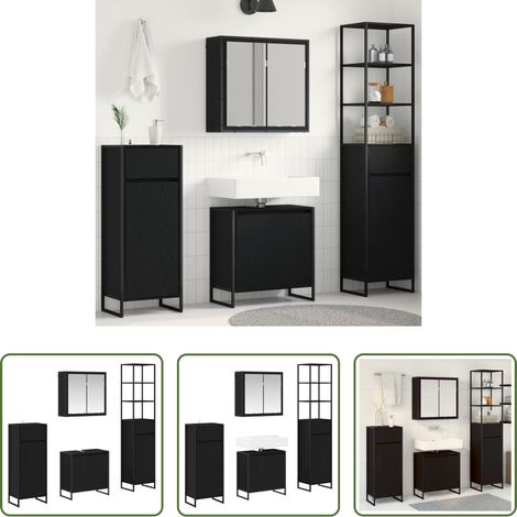 vidaXL Meubles muraux - Ensemble de mobilier de salle de bain avec tiroir Chêne noir (1/5)