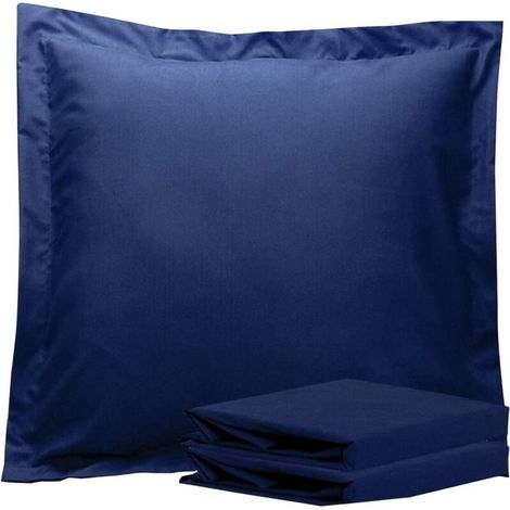 Taie d'oreiller Volant Plat 65 x 65 cm, Lot de 2 Housse de Coussin en Microfibre Super Douceur, Bleu Marine (1/4)