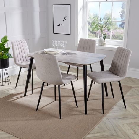 Aspen Tapered Legs Rectangular Dining Table with 4 Dining Chairs - Grey Oak/Black - Flat Packed