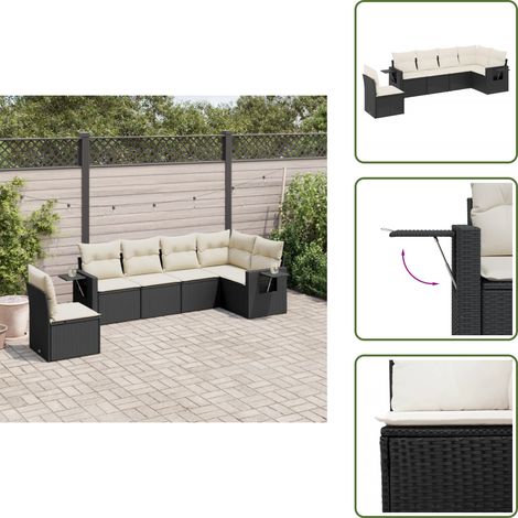 6-tlg. Garten-Sofagarnitur mit Kissen Schwarz Poly Rattan - Gartensorte - Gartenmöbelset - PE-Rattan Möbel - Outdoor Lounge Set - Balkonmöbel