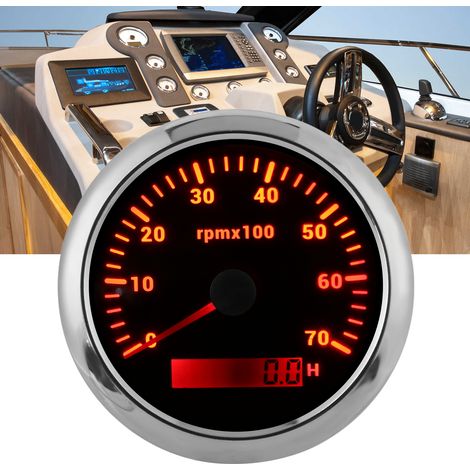 Tachomètre 85mm 0‑7000tr/min Rétroéclairage 7 Couleurs Ajustable pour Moteur Voiture Bateau 9‑32V DC Noir (1/5)