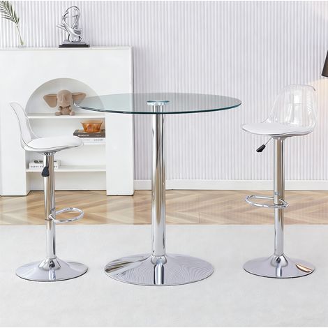 Set tavolo e sgabelli bar in vetro trasparente 89 cm, 2 sgabelli regolabili DESVIAE (1/5)