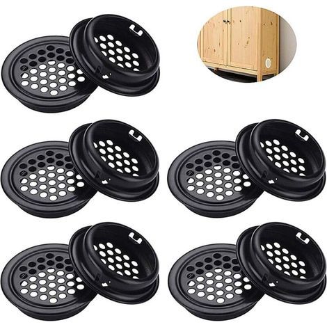 Grille de Ventilation inox Ronde Grille ventilation inoxydable Grille de Ventilation Inox Ronde 10 Pièces Grille d’aération Noir pour Armoire Placard Ventilation pour Cuisine Meubles (1/4)