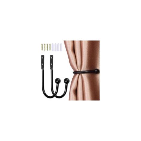 Set di 2 fermatende in metallo nero con viti per tende da parete, tende da finestra, tende da doccia - Crezuo