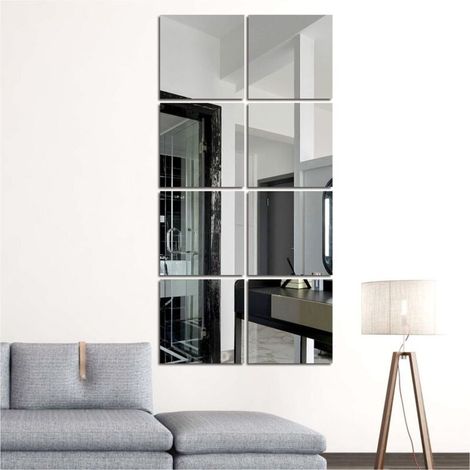 Miroirs Muraux Autocollant 8 Pièces HD Miroirs Carrés sans Cadre pour Salle de Bain, Cuisine, Entrée et Salon (20.5x20.5cm) (1/5)