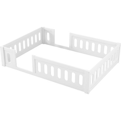 Lit avec barrière Lit Double 140×200 cm, en Bois Massif et MDF, Ouverture Latérale, sans Matelas, Blanc (1/4)