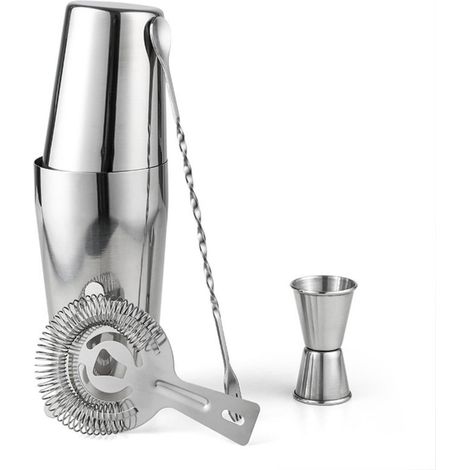 Cocktail Shaker - Boston Shaker 2-Pieces 800 ML + 600 ML - Acier Inoxydable - Set Bar Complète avec Cuillère à Mélanger - 4 Pièces (1/5)