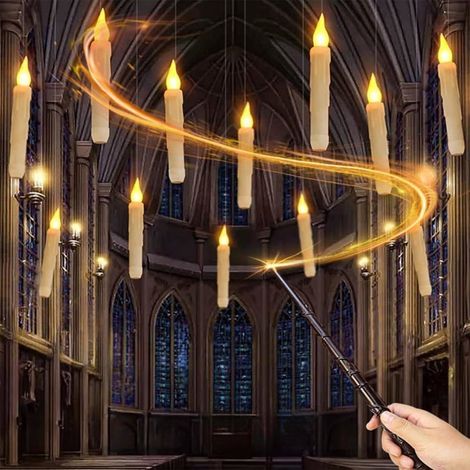 - Lot de 12 bougies flottantes sans flamme avec baguette magique, décoration d'Halloween d'intérieur pour salles de banquet (1/5)